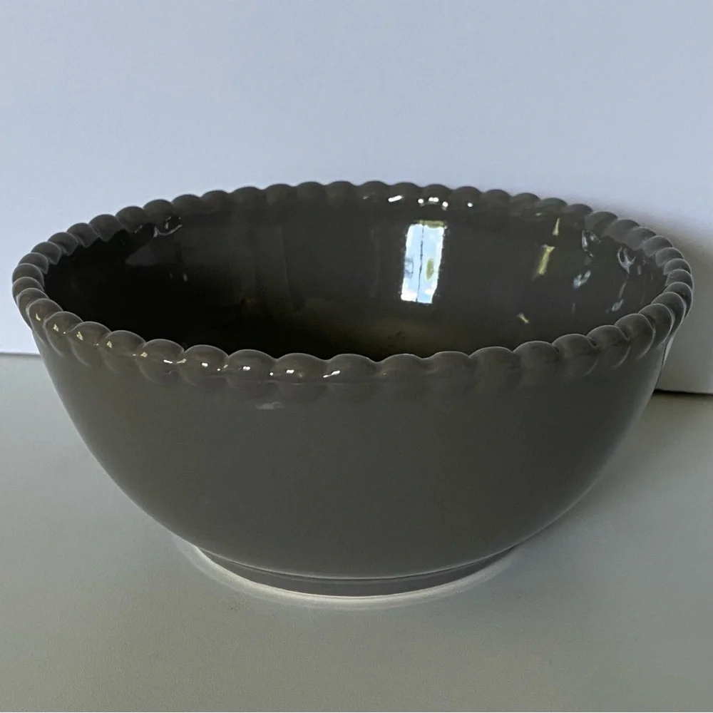 Pier 1 Stoneware Gray Bowl Hand Painted 6” Beaded Edge Retired Replacements EUC